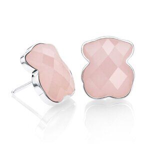 Tous Pink Silver ROSE QUARTZ Stone Earrings Silver Studs